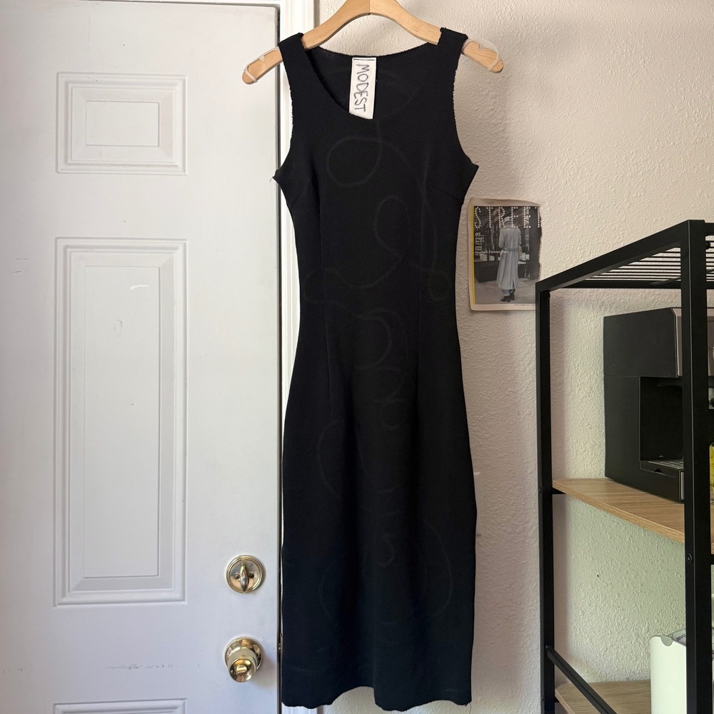 MODEST DRESS black chunky knit scoop crew sleeveless bodycon midi dress